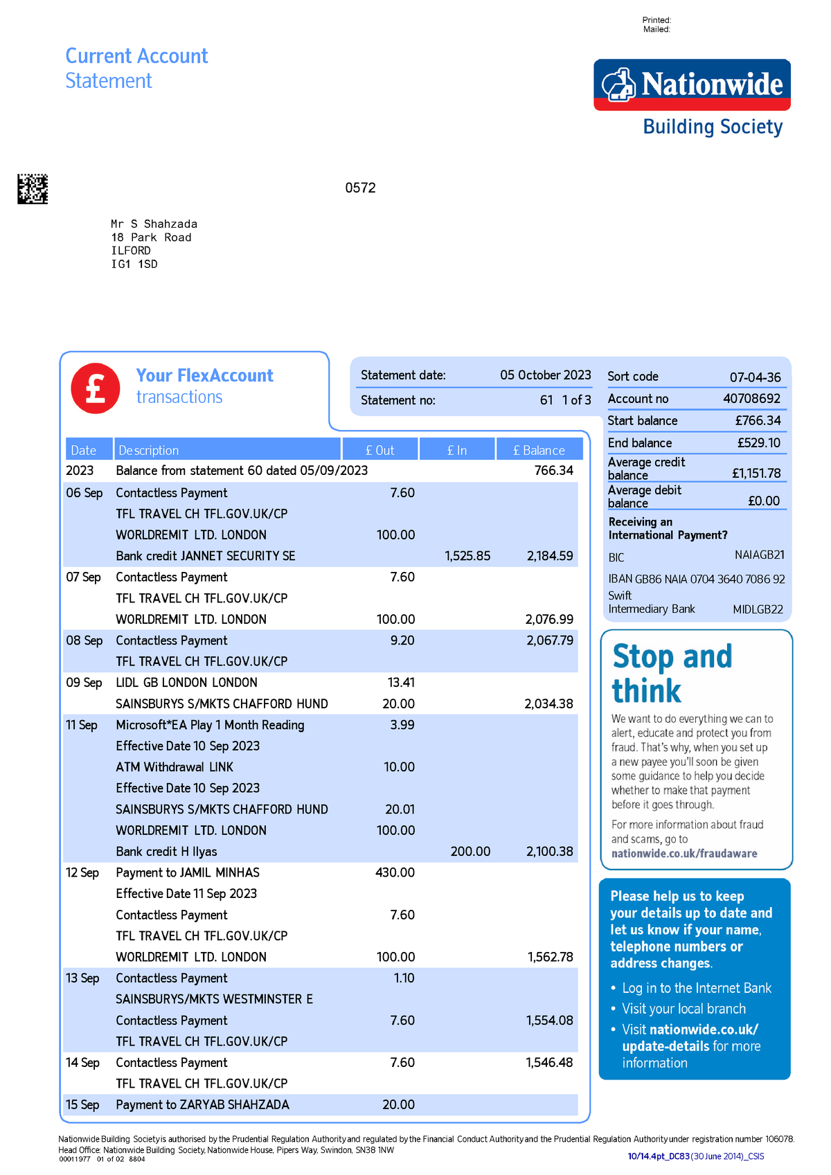 Statement 05Oct2023 - Current Account Statement ####### 0572 Your ...