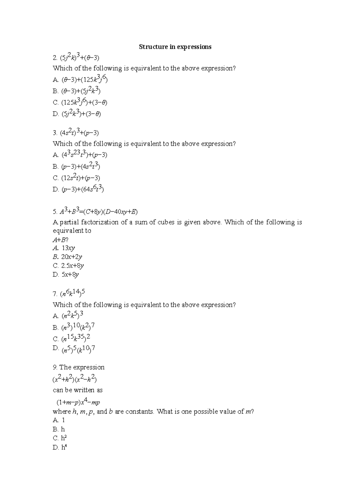 Structure in expressions - Structure in expressions (5j 2 k) 3 +(θ−3 ...