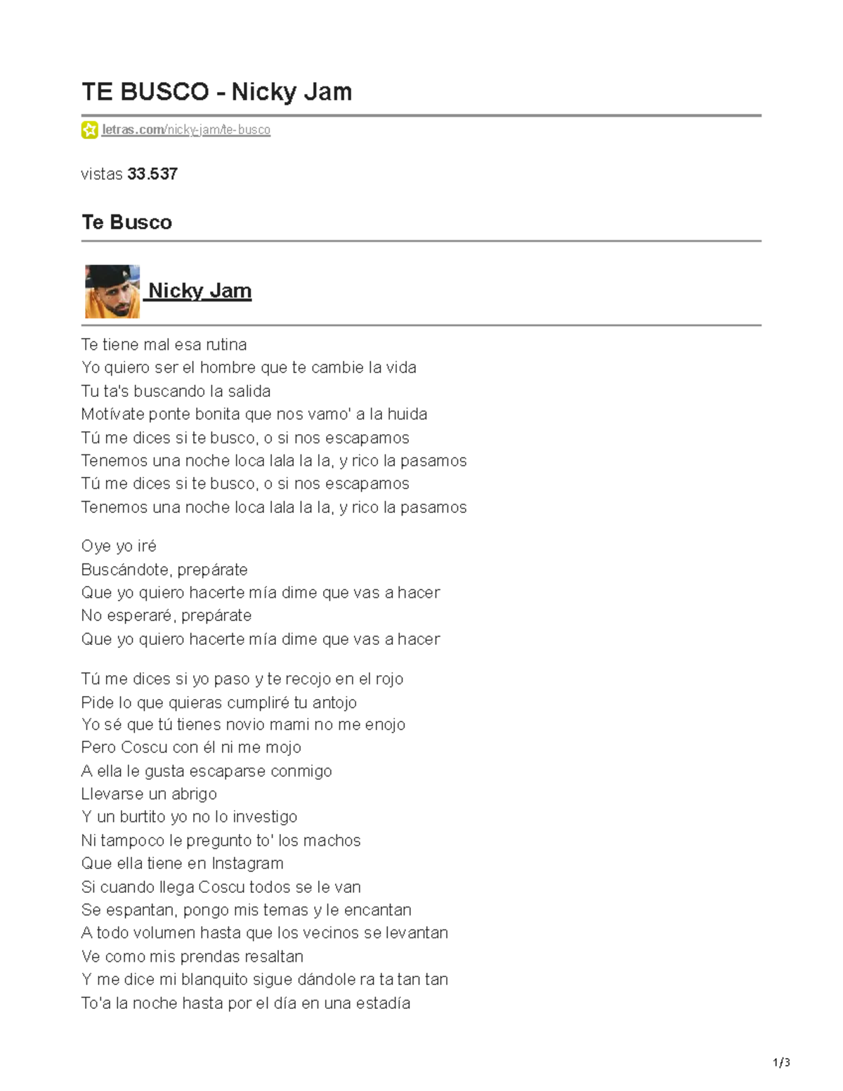 Busco Nicky Jam 1/ TE BUSCO Nicky Jam letras/nicky