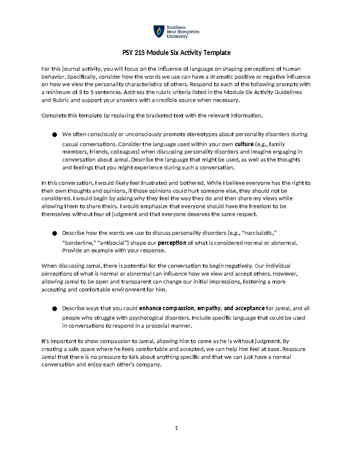 PSY 215 Module Six Activity Template 3 - PSY 215 Module Six Activity ...