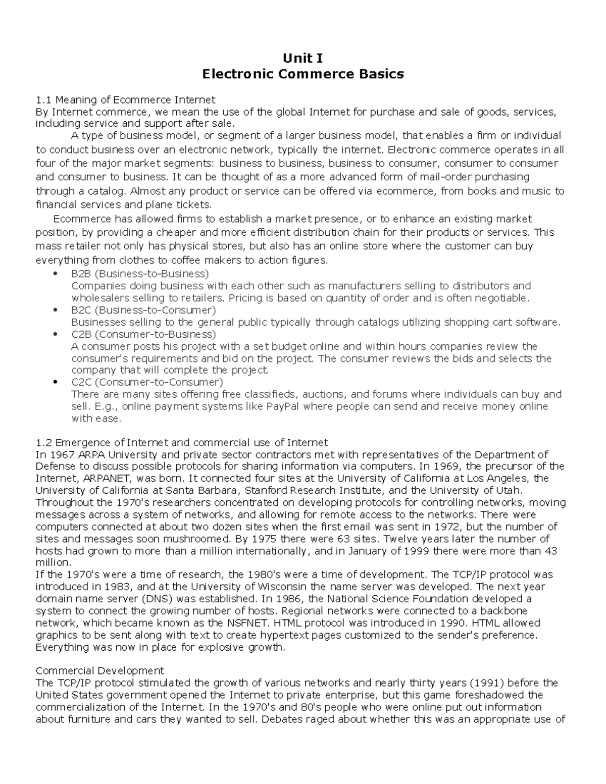 E-commerce note - Unit I Electronic Commerce Basics 1 Meaning of ...