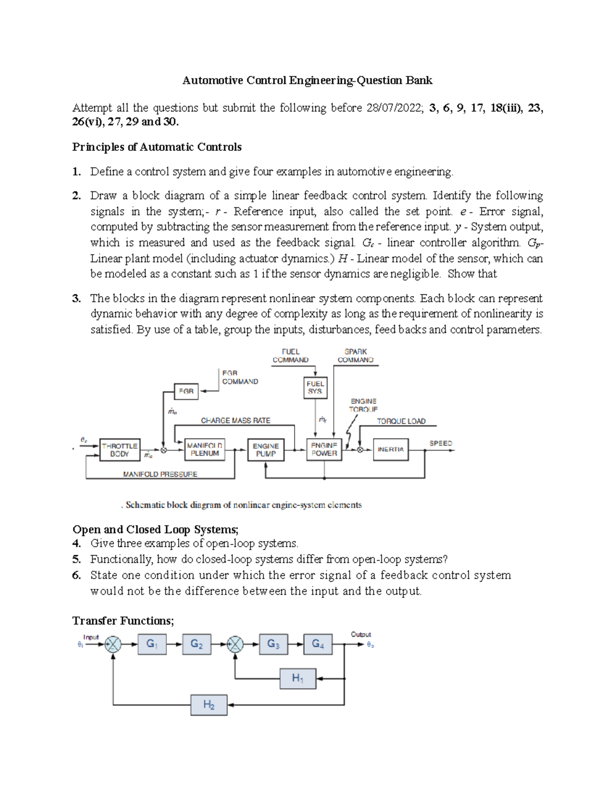Control systems Automotive Control EngineeringQuestion Bank Attempt