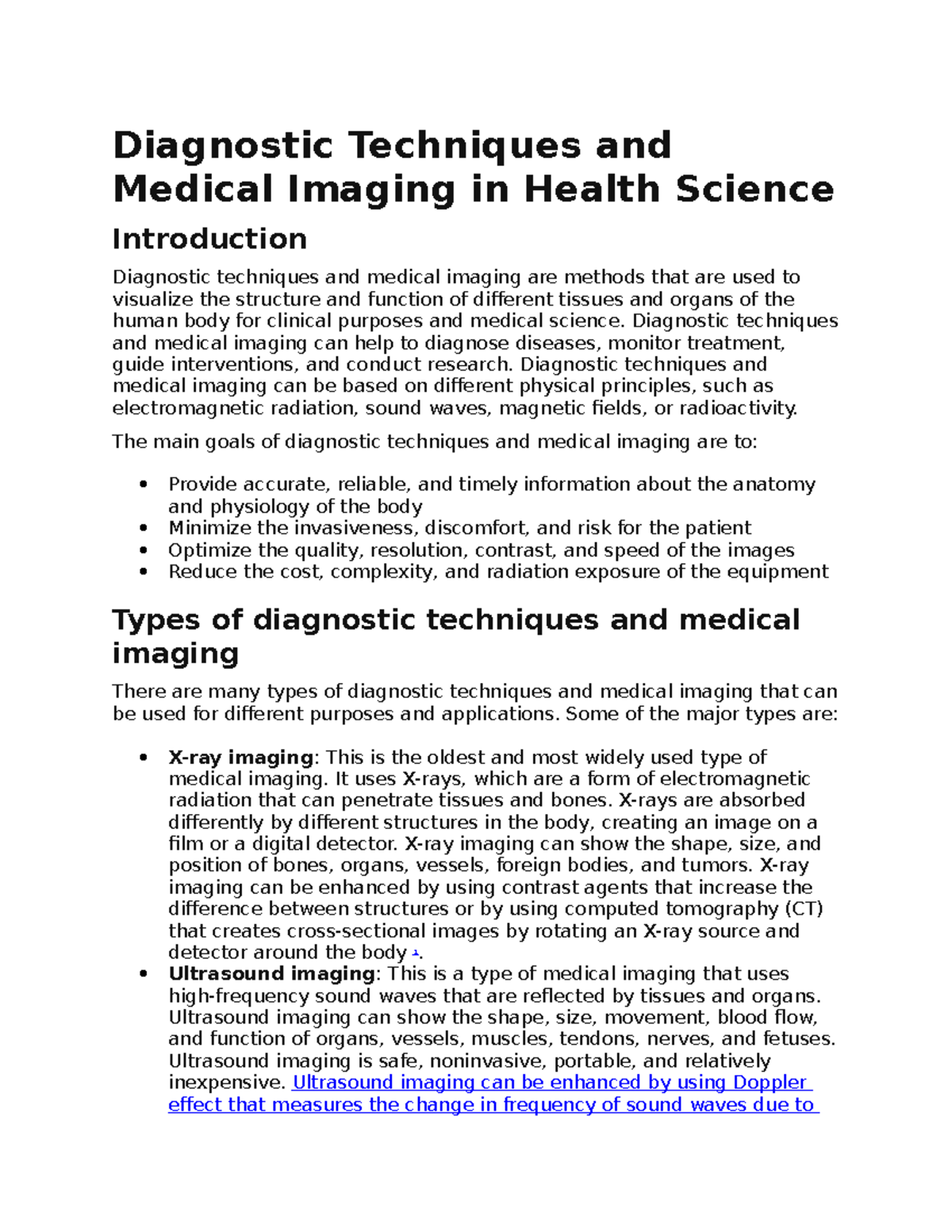 Diagnostic Techniques and Medical Imaging in Health Science ...