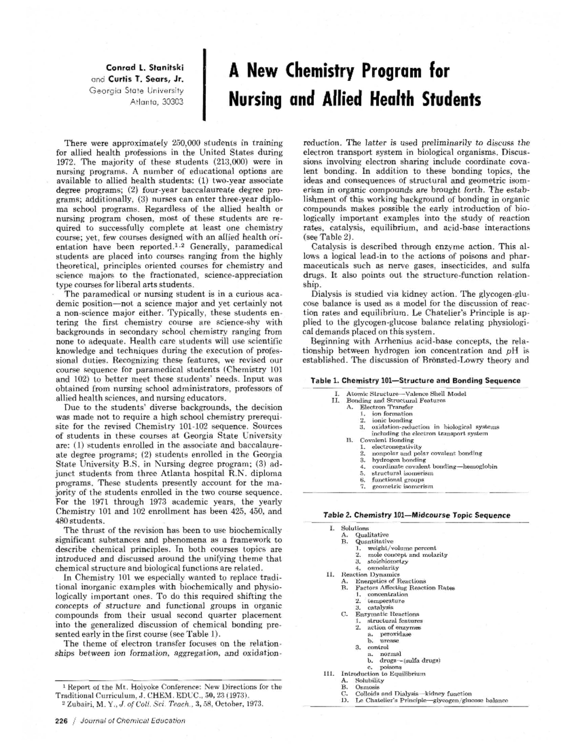 A new chemistry program for nursing and allied health students Conrad