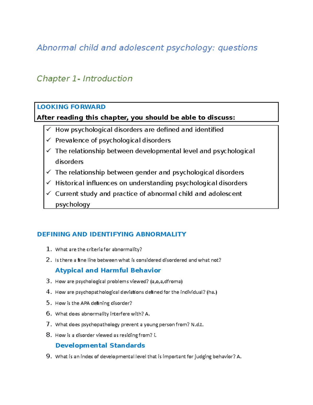 Abnormal chilld and adolescent psychology - What are the criteria for ...