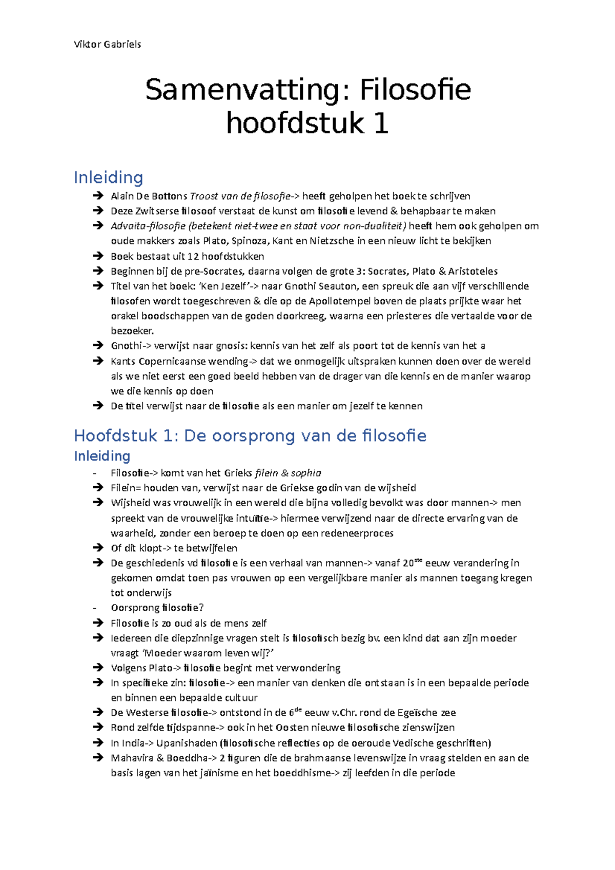 Samenvatting Hoofdstuk 1 Filosofie - Samenvatting: Filosofie Hoofdstuk ...