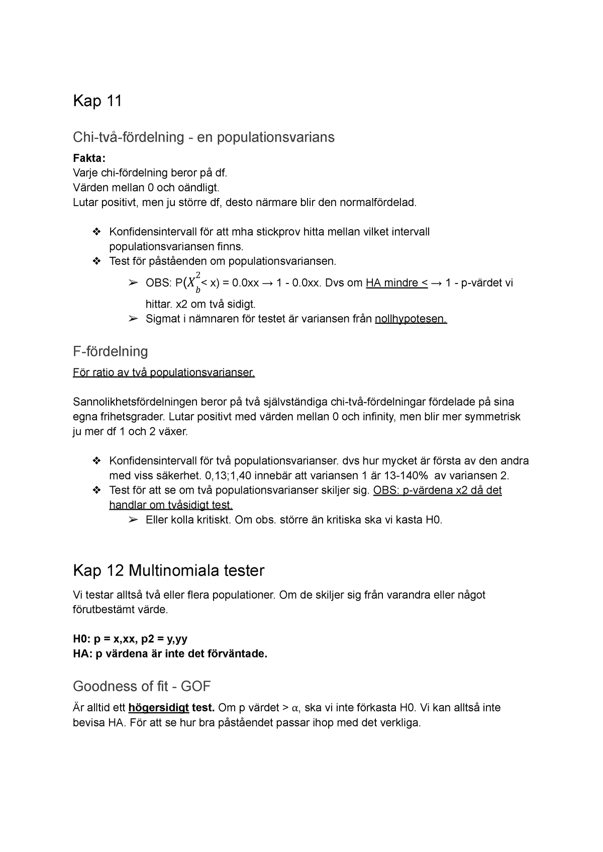 Anteckningar-Statistik 1b - Kap 11 Chi-två-fördelning - En ...