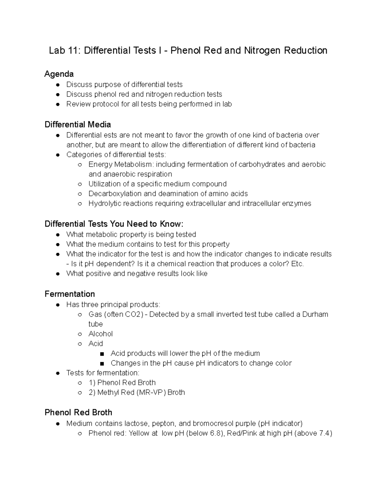 Lab 11 Differential Tests I Phenol Red and Nitrogen Reduction What