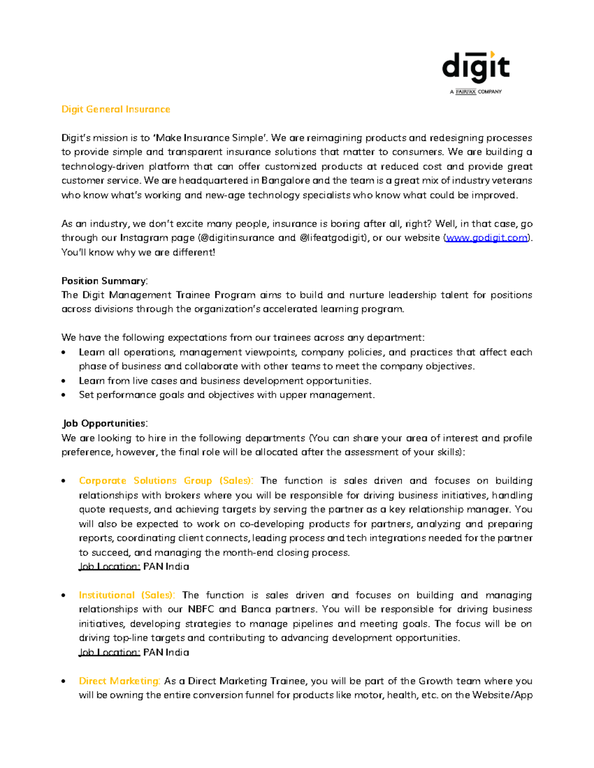 JD MT Digit Insurance Digit General Insurance Digit’s mission is