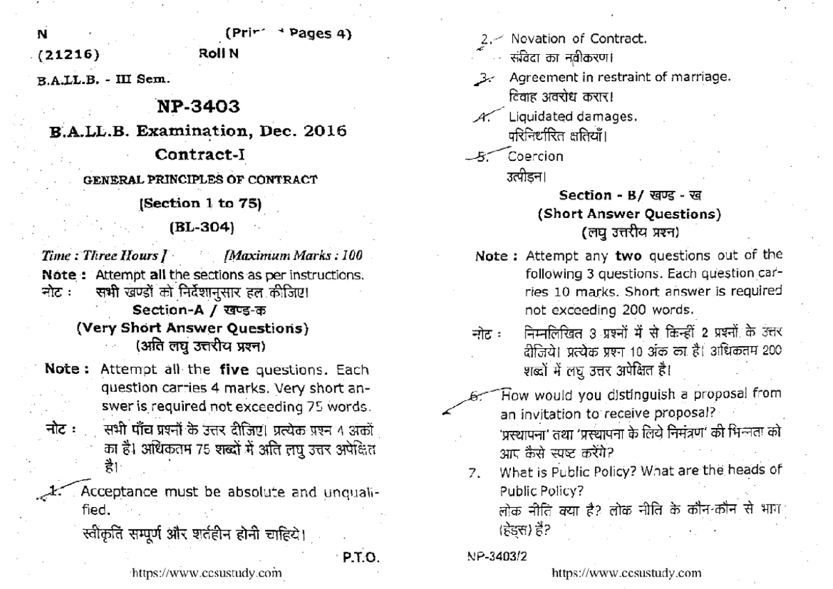 Ballb 3 sem contract 1 general principles of contract np 3403 dec 2016 ...
