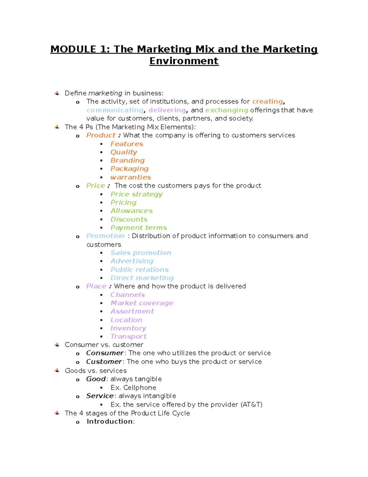 D077 Module 1 Video Notes - MODULE 1: The Marketing Mix And The ...