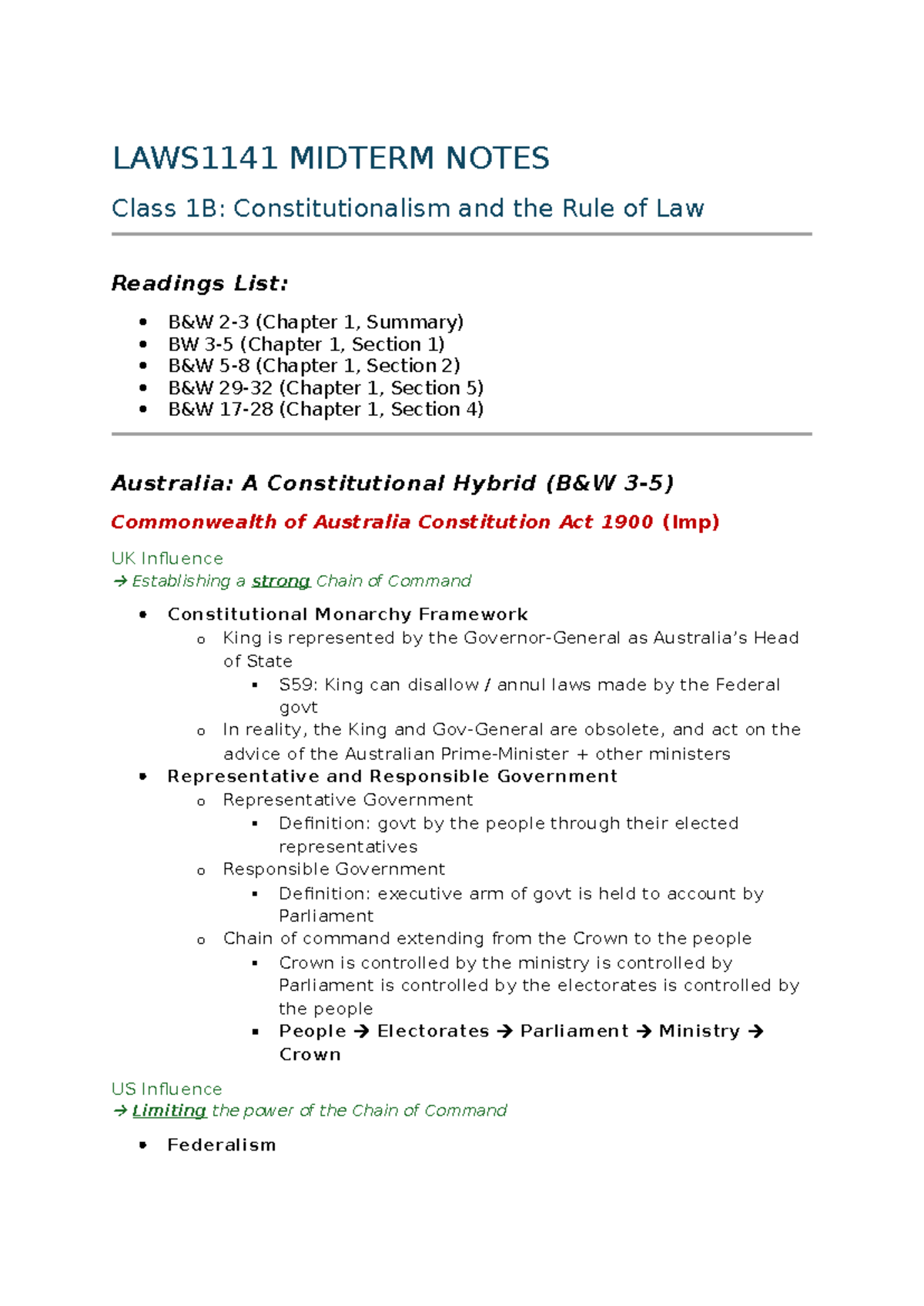 LAWS1141 Midterm Notes - LAWS1141 MIDTERM NOTES Class 1B ...