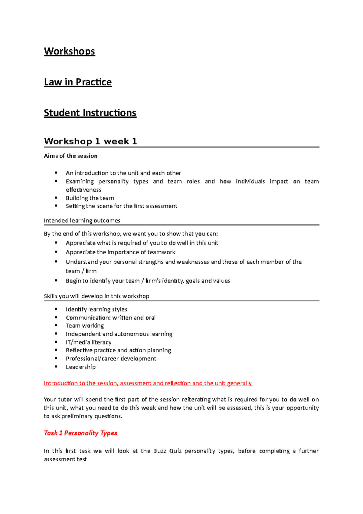 Week 1 W1 - Workshops Law in Practice Student Instructions Workshop 1 ...