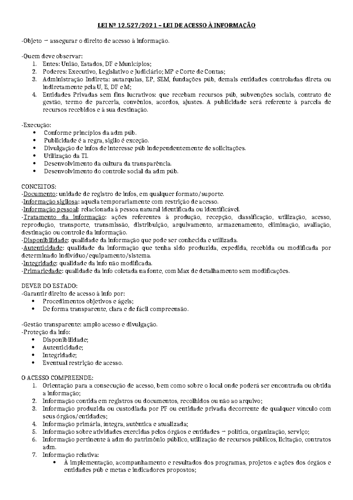 Resumo - Lei nº 12 - LEI Nº 12/2021 – LEI DE ACESSO À INFORMAÇÃO ...