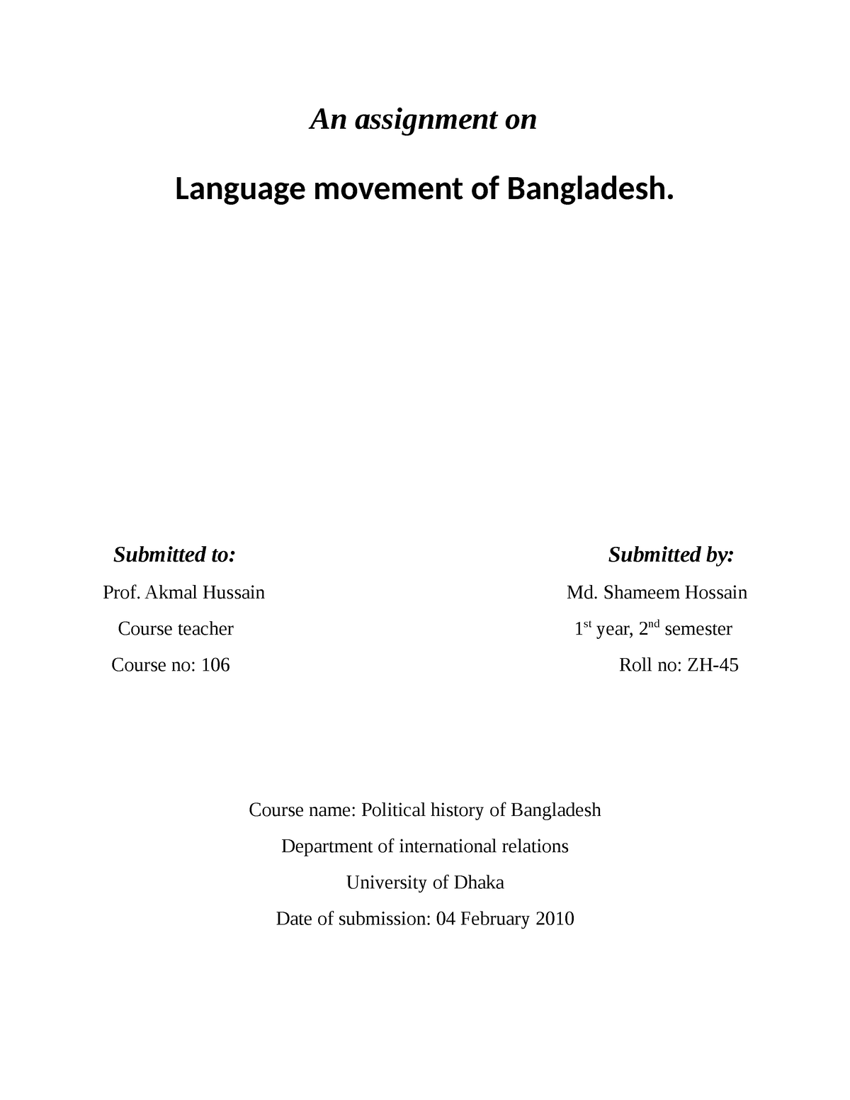 language movement of bangladesh assignment