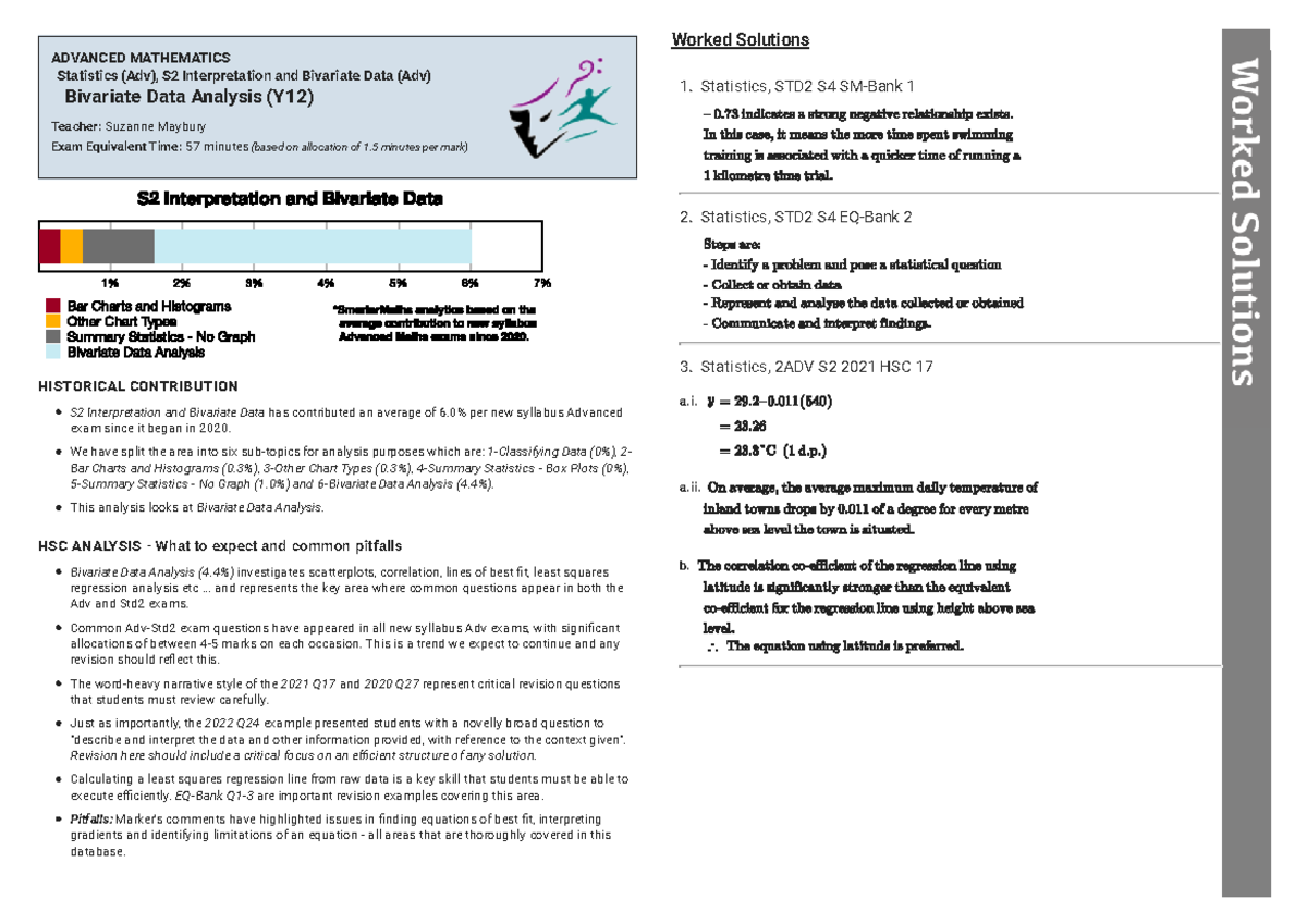 HSC Advanced Solutions Portfolio 9 Bivariate Data 2023 - ADVANCED ...