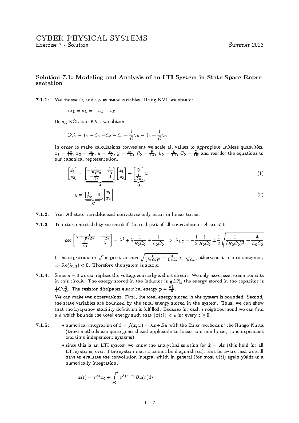 Solution 7 - übung - CYBER-PHYSICAL SYSTEMS Exercise 7 - Solution ...