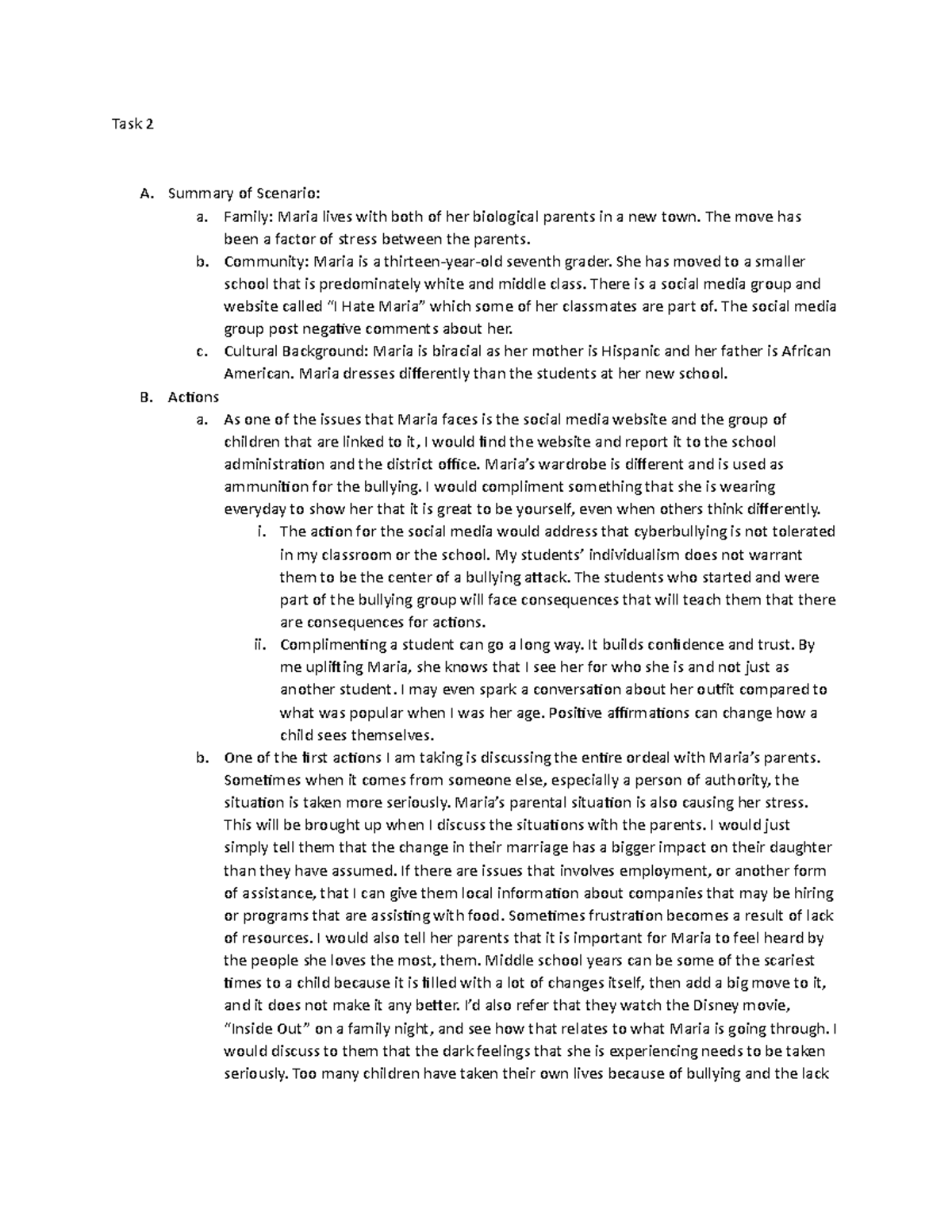 Comm Task 2 - Comm Task 2 - Task 2 A. Summary of Scenario: a. Family ...