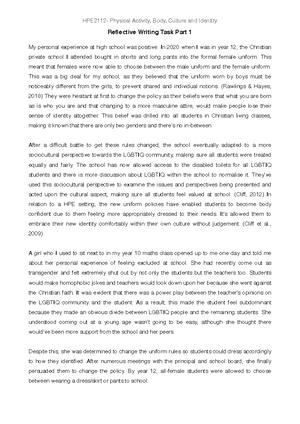 HPE Mid semester test: - Lecture 1: Physical activity, body, culture ...