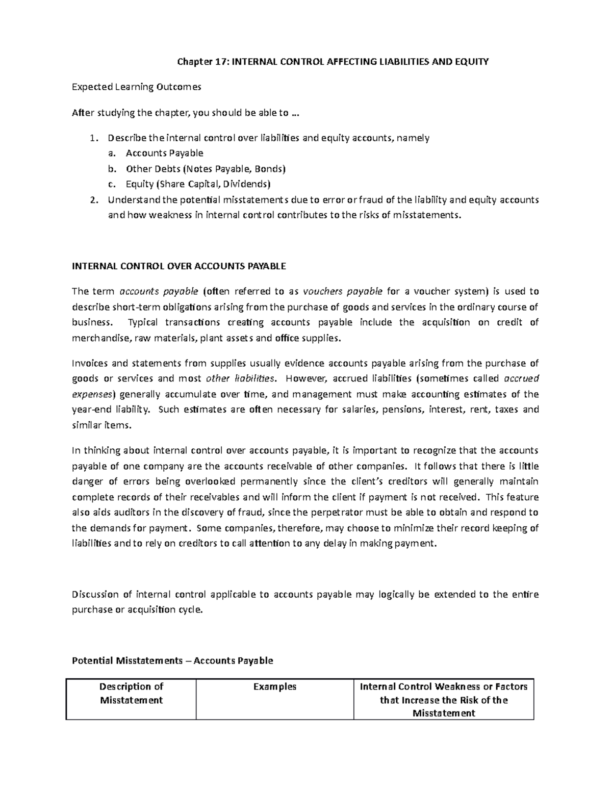 Governance - Chapter 17 - Chapter 17: INTERNAL CONTROL AFFECTING ...