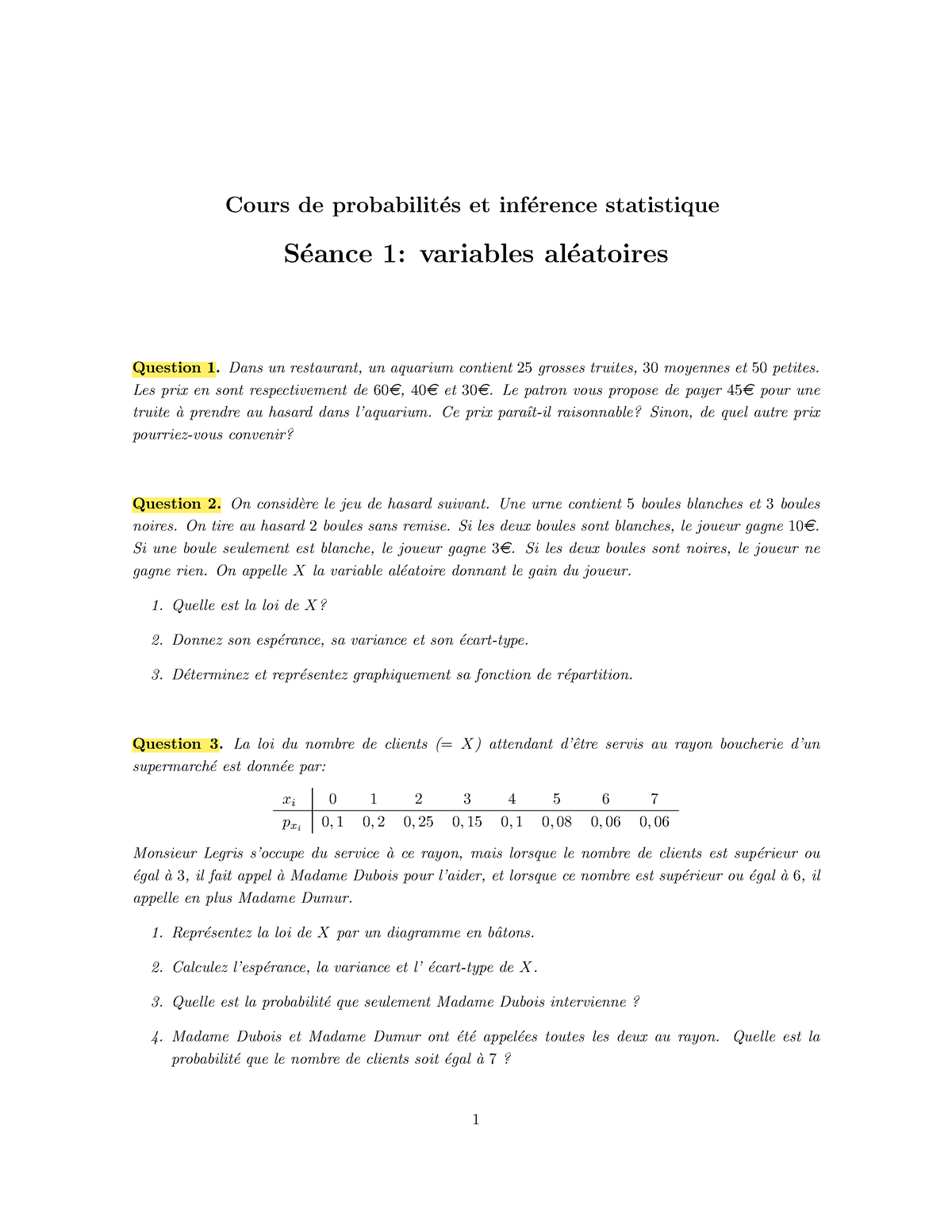 Séance 1 - Stat - Cours De Probabilit ́es Et Inf ́erence Statistique S ...