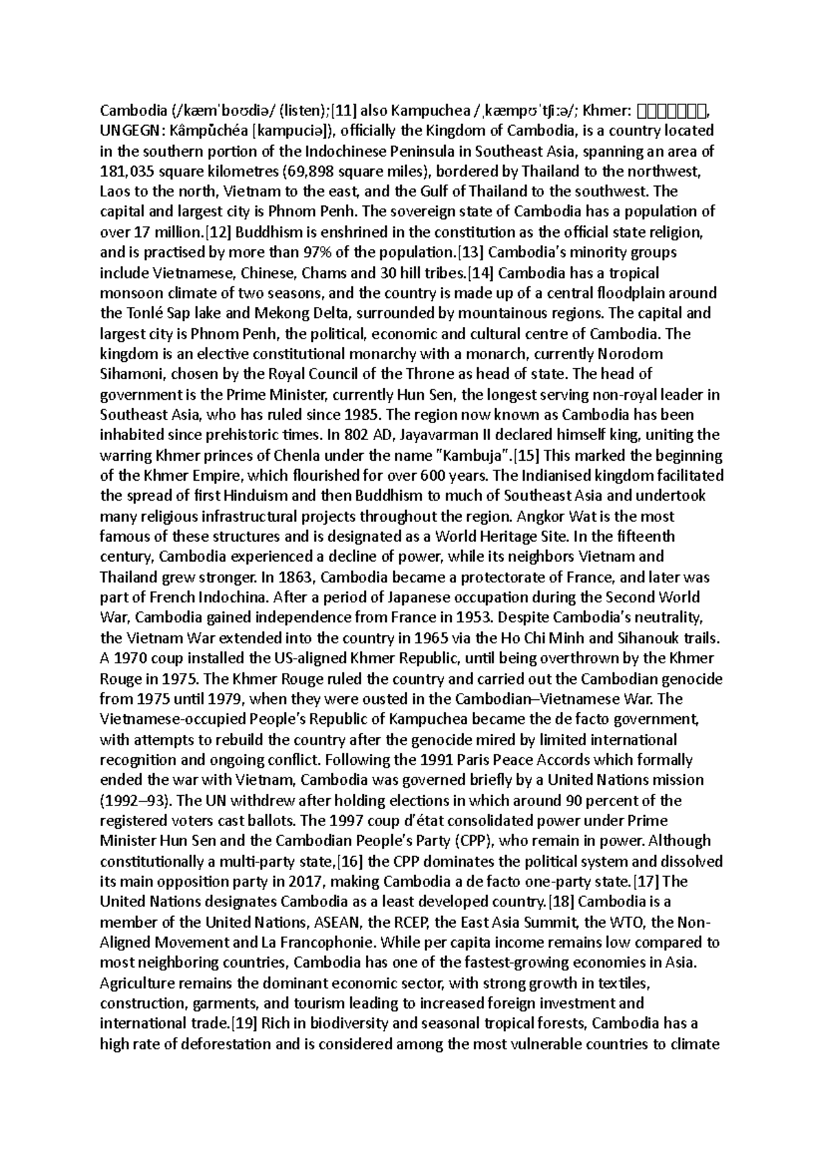Cambodia - Summary - Cambodia (/kæm bo di / (listen);[11] also ...