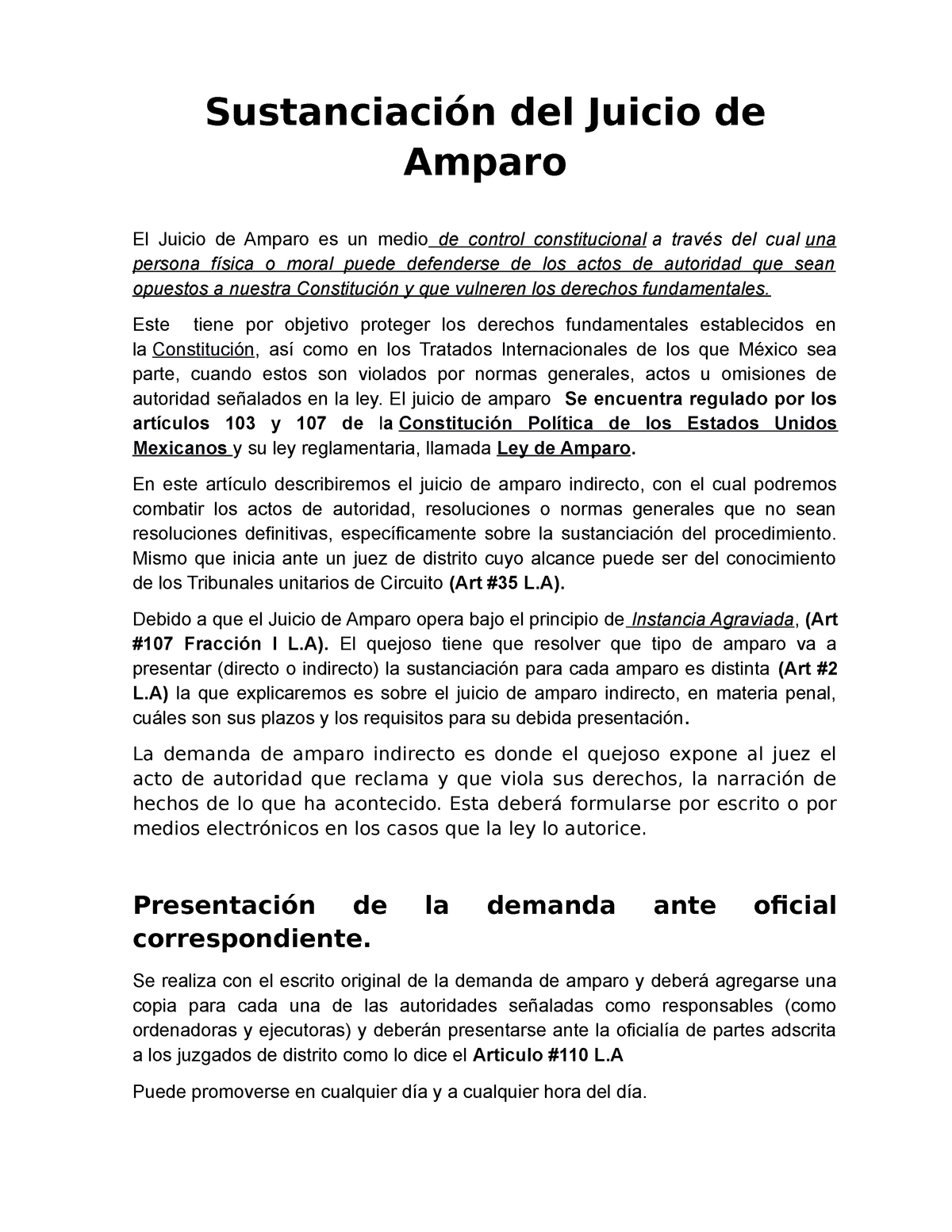 Sustanciación Juicio Amparo Indirecto Materia penal - Sustanciación del  Juicio de Amparo El Juicio - Studocu