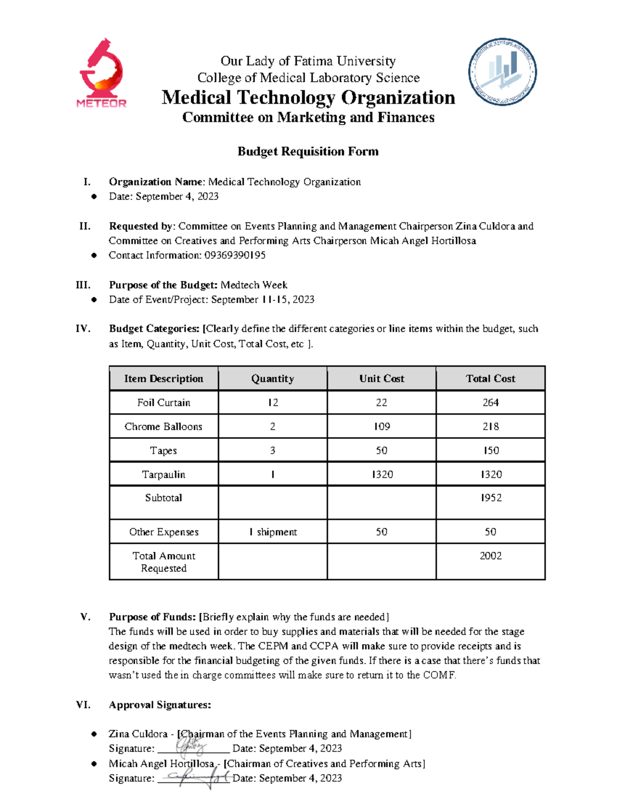 Budget-Requisition-Form - Our Lady of Fatima University College of ...