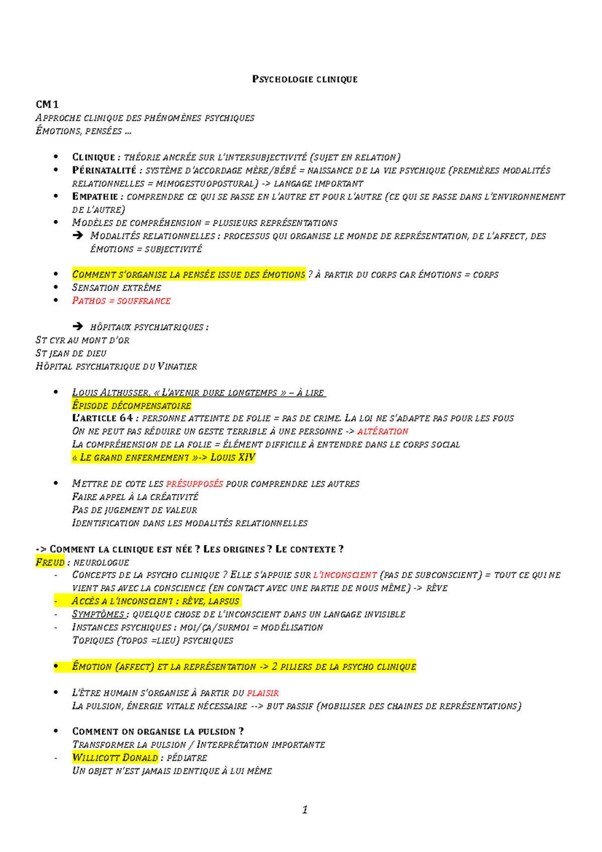 Psychologie Clinique - Notes De Cours CM - L1S1 - PSYCHOLOGIE CLINIQUE ...