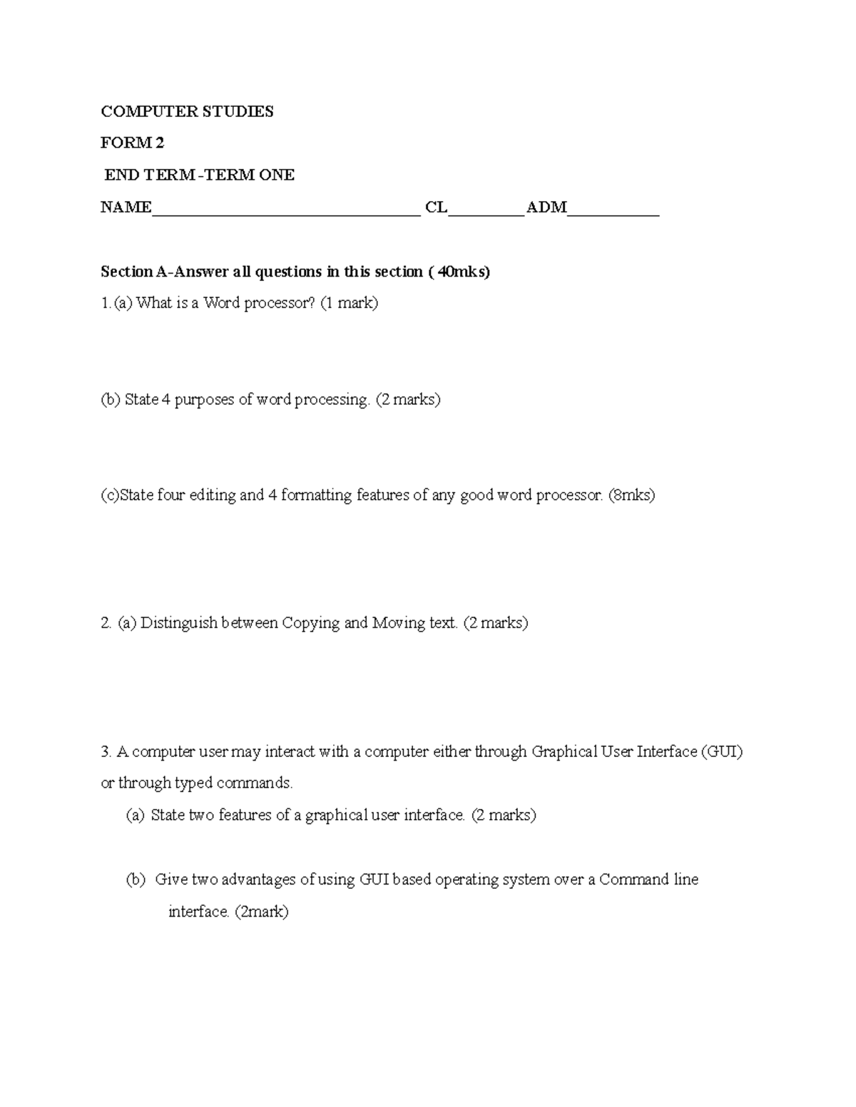 F2 Computer Studies Questions - COMPUTER STUDIES FORM 2 END TERM -TERM ...