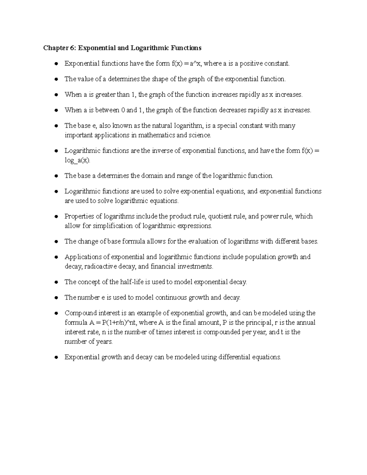 MATH 112 Chapter 6 MATH 112 Notes for Ch 6 Chapter 6 Exponential