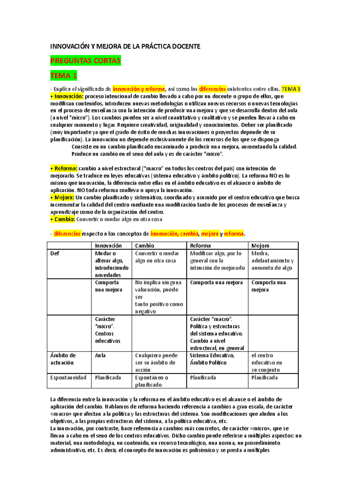 Innovación Y Mejora DE LA Práctica Docente Examen - INNOVACIÓN Y MEJORA ...