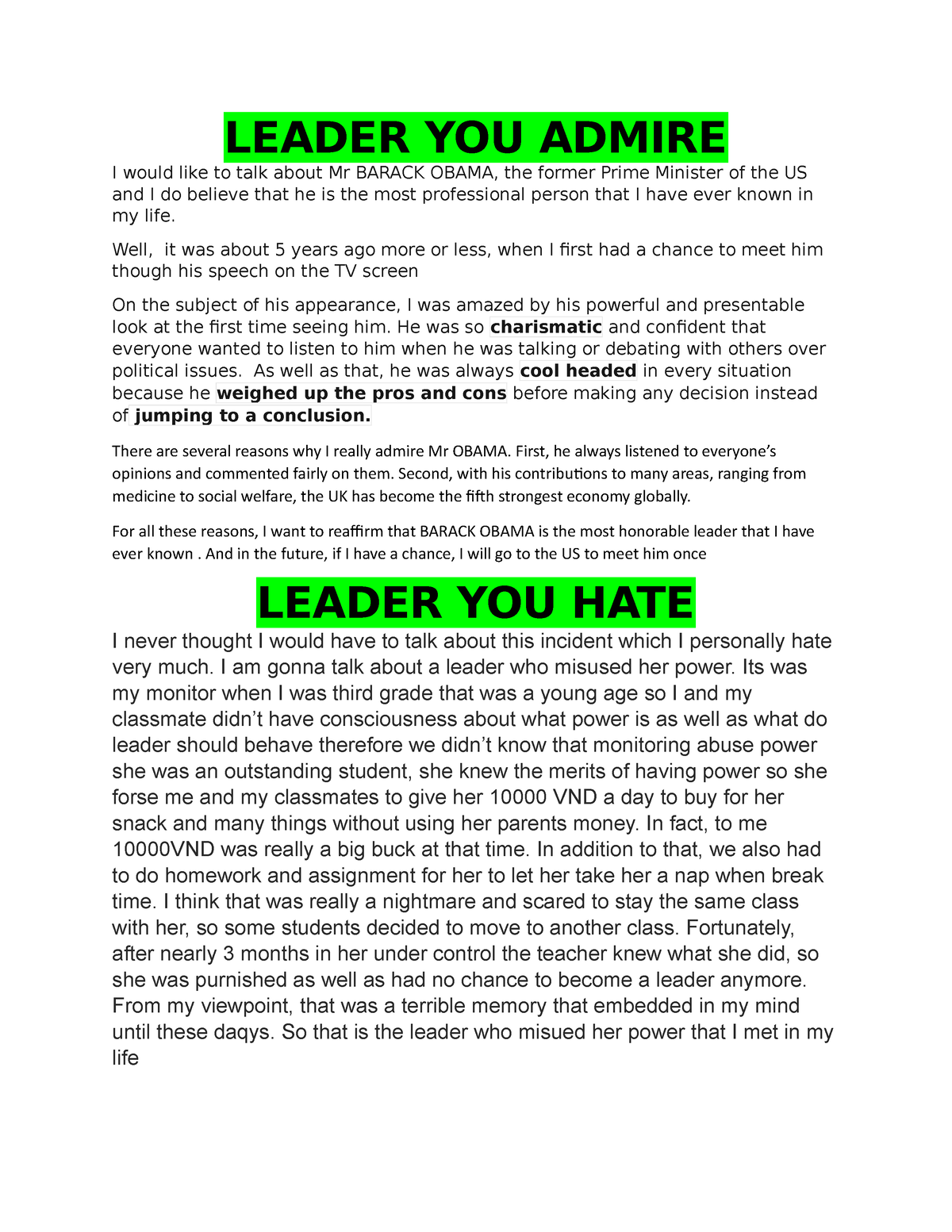 essay about a leader you admire