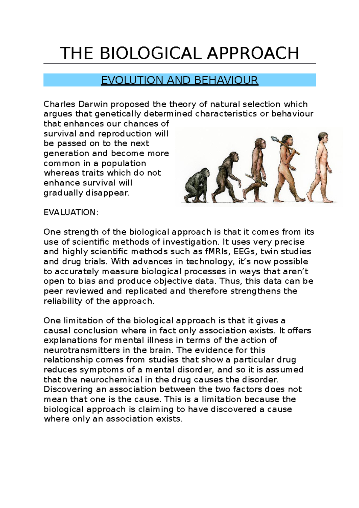 THE Biological Approach- evolution - THE BIOLOGICAL APPROACH EVOLUTION ...