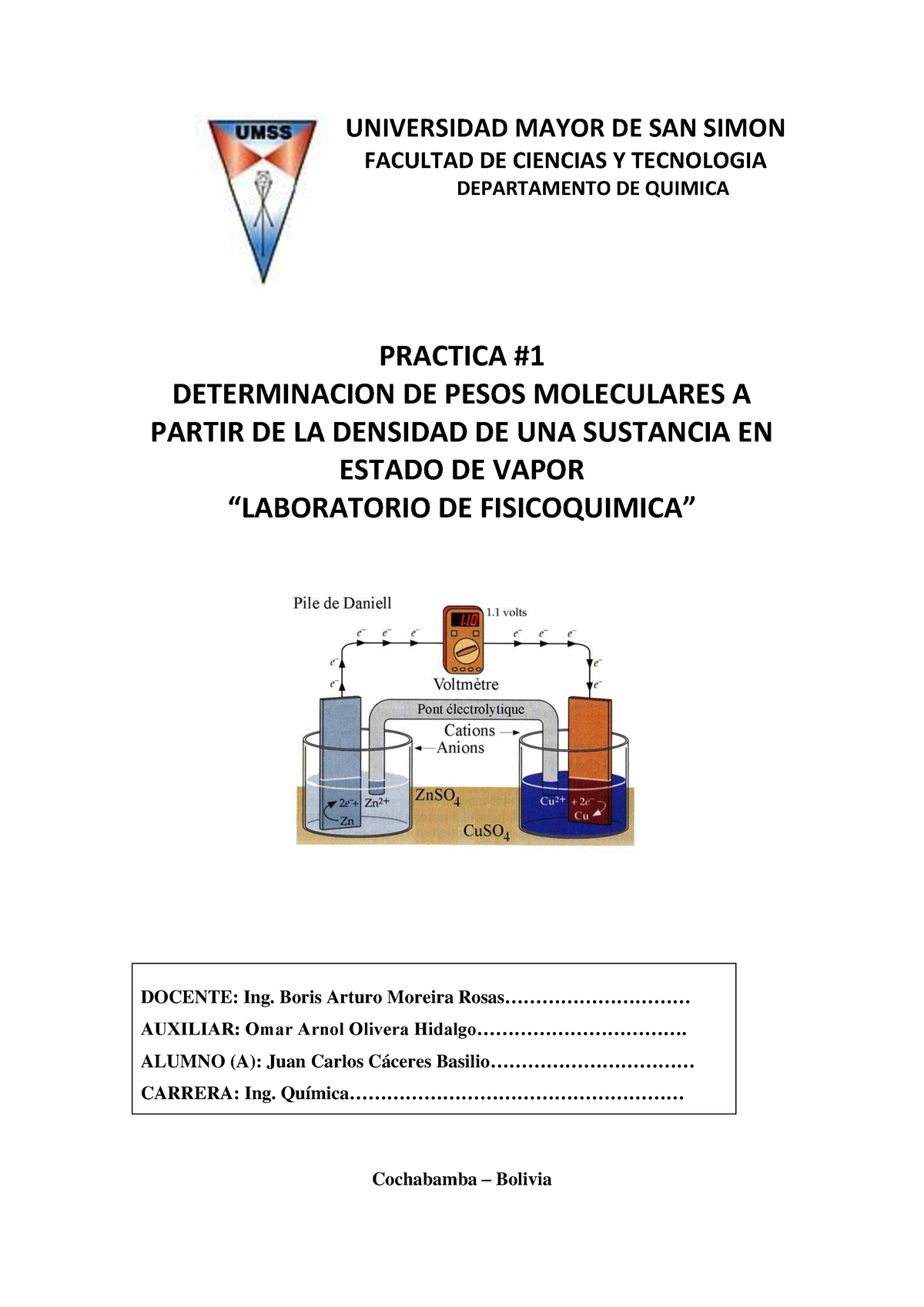 Practica #1 Lab Fisicoquica - UNIVERSIDAD MAYOR DE SAN SIMON FACULTAD ...