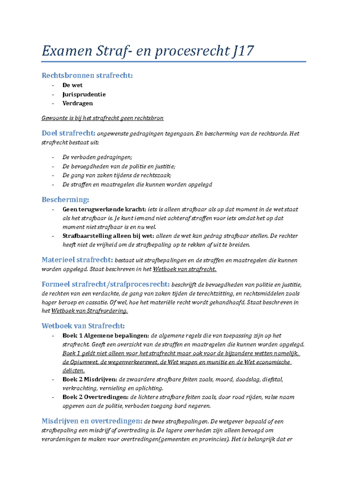 Strafrecht & Strafprocesrecht - Examen En Procesrecht J17 Rechtsbronnen ...