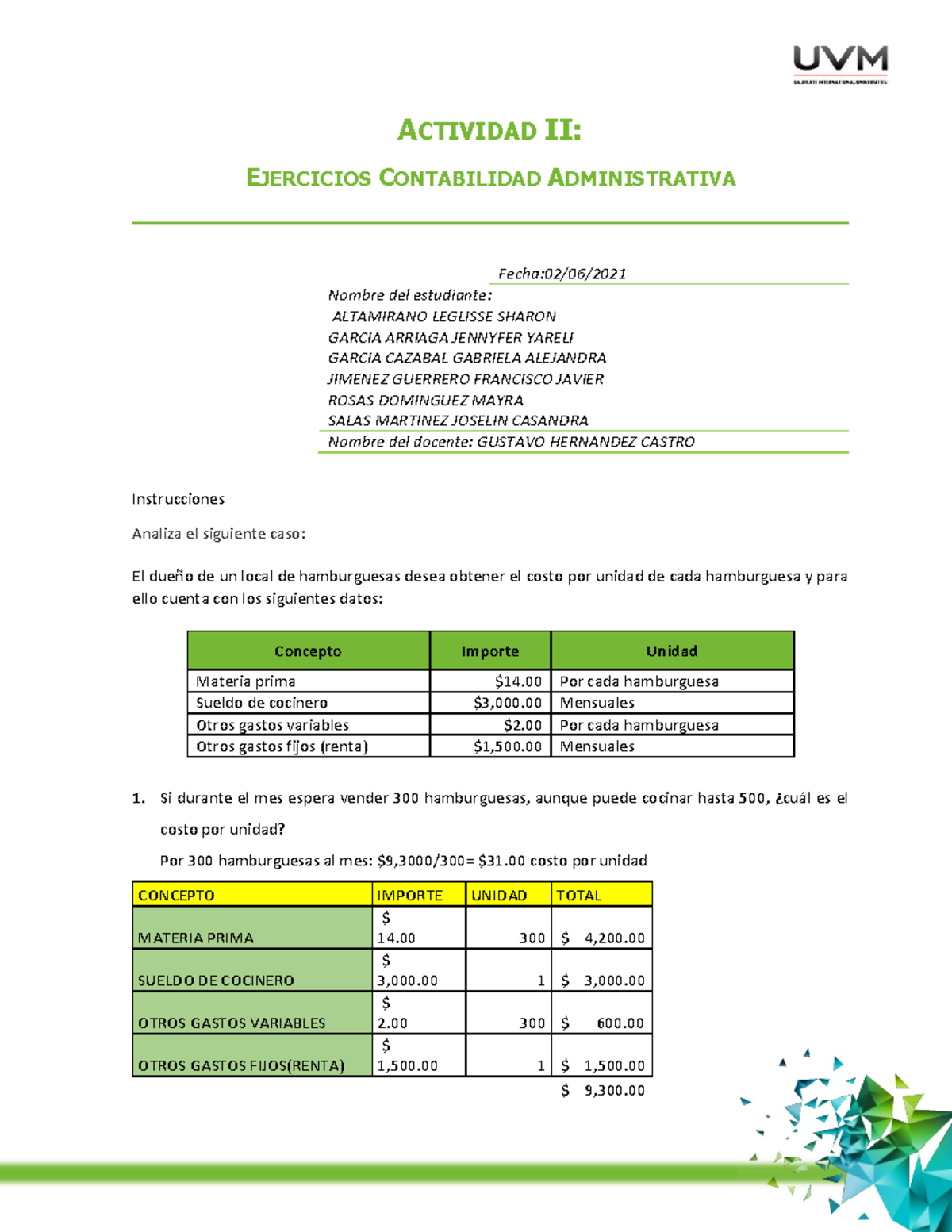 A2 ADMIN FINANCIERA - ACTIVIDAD II: EJERCICIOS CONTABILIDAD ...