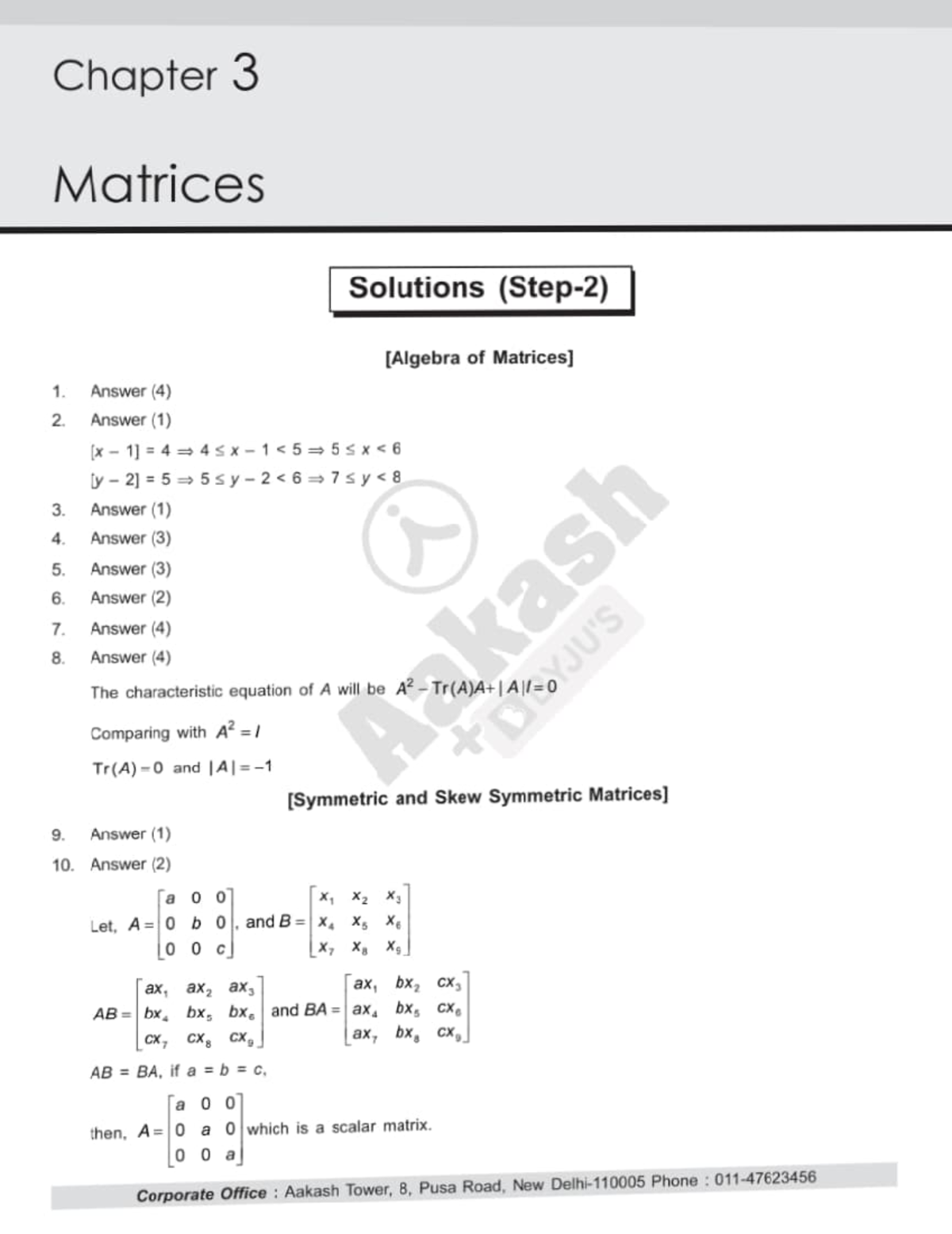 Adobe Scan Apr 23, 2023 - Chapter 3 Matrices 3 4 Answer (4) Answer (1 ...