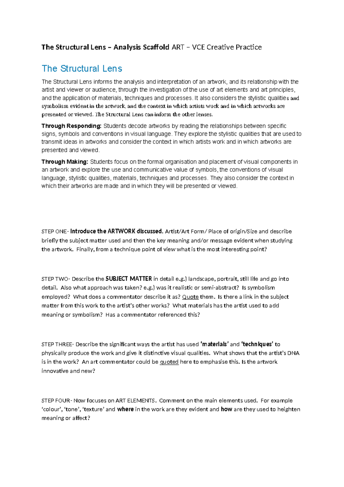 The Structural Lens It also considers the stylistic qualities and