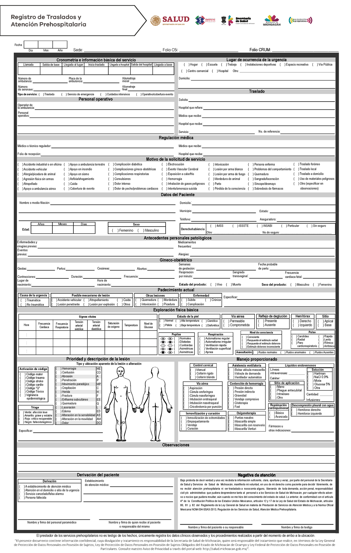 Ayuntamiento Pub T Formato De Registro De Traslado Y Atencion Prehospitalaria