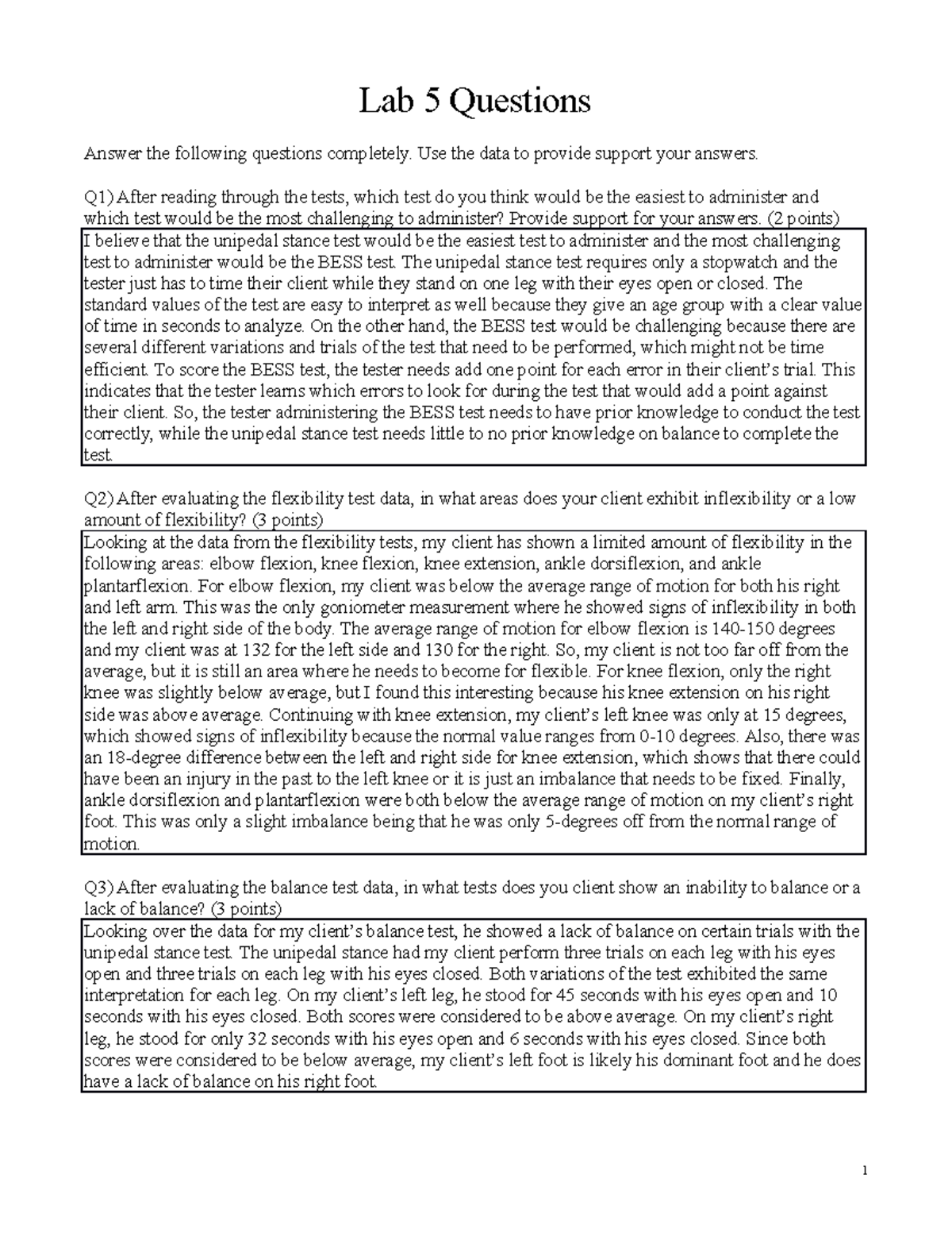HUPR Lab 5 - Questions for Lab 5 - Lab 5 Questions Answer the following ...