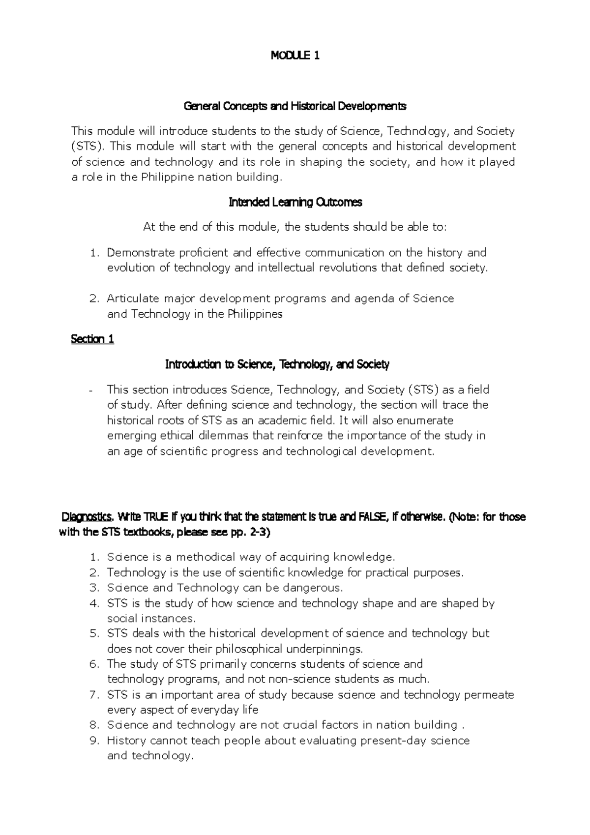 Module-1-STS - Module - MODULE 1 General Concepts and Historical ...