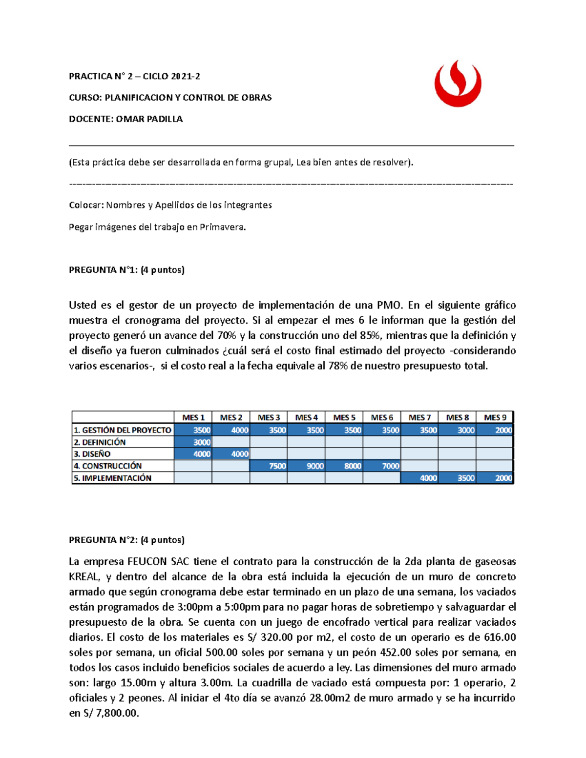 PC02 Planificacion Y Control De Obras PRACTICA N 2 CICLO 2021 CURSO PLANIFICACION Y