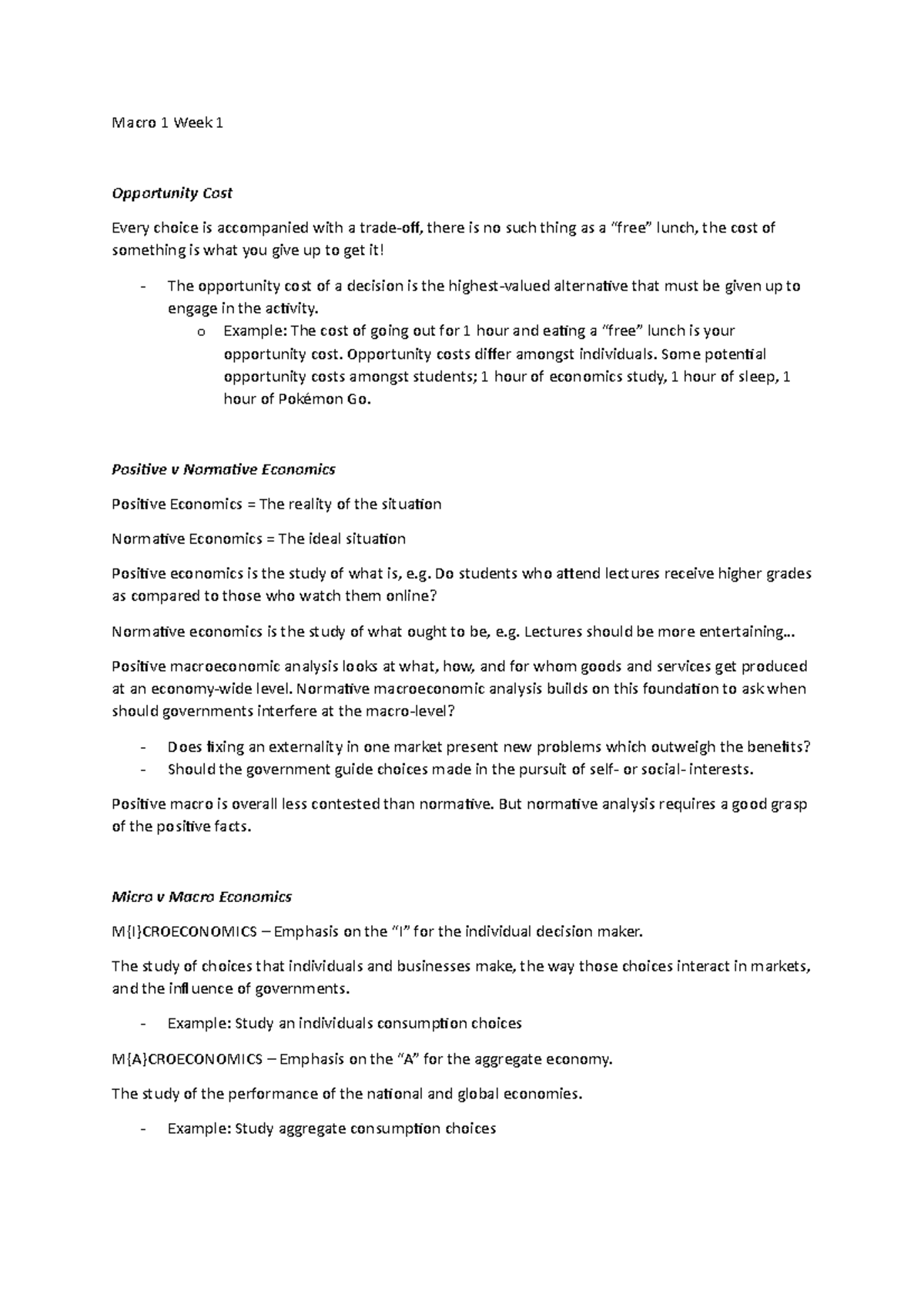 Macro 1100 Week 1 - Lecture notes 1, 2 - Macro 1 Week 1 Opportunity ...