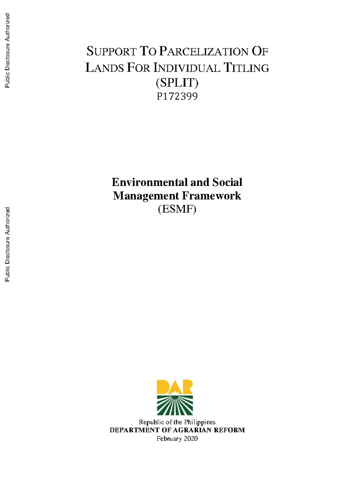 Revised Environmental and Social Management Framework ESMF Support to ...