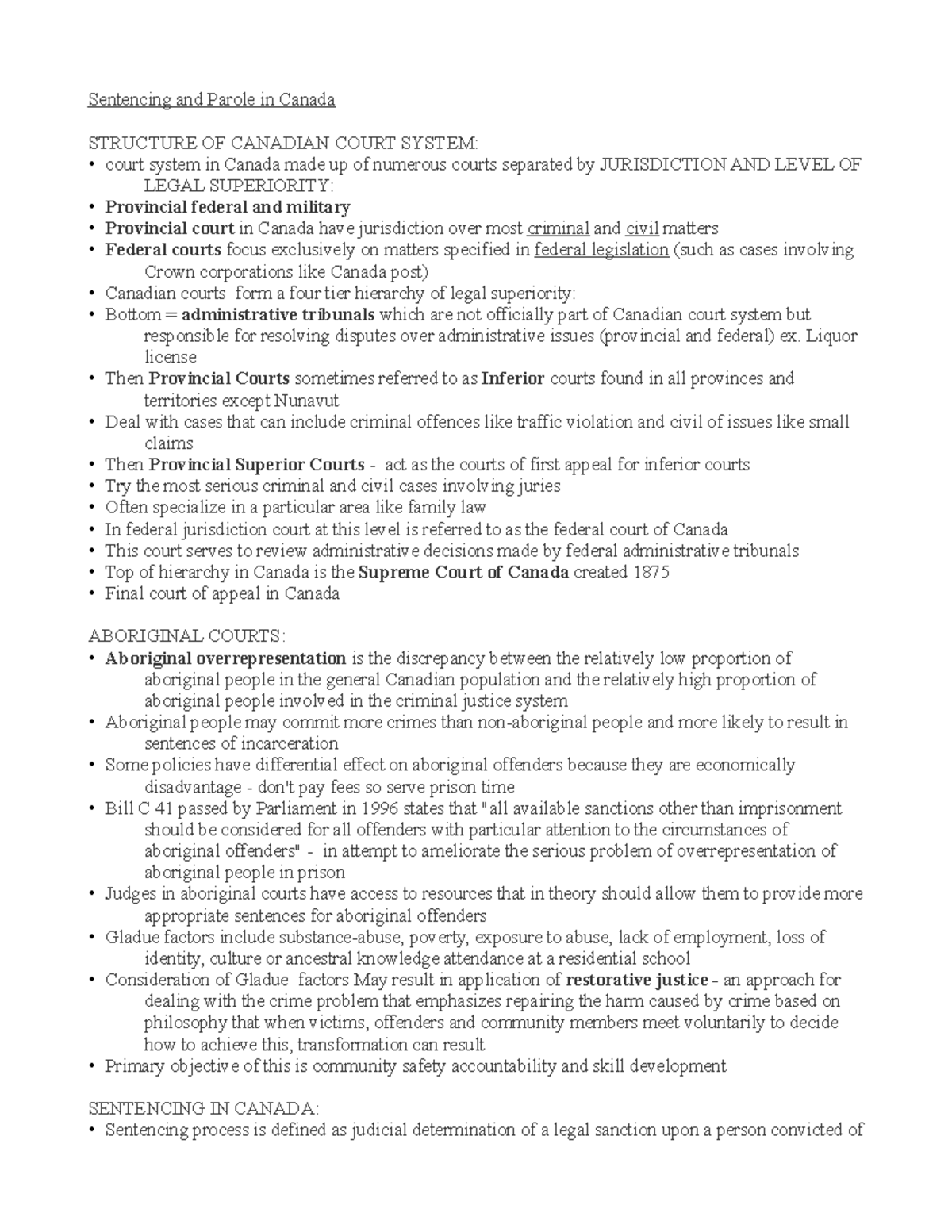 Sentencing and Parole in Canada Liquor license Then Provincial Courts