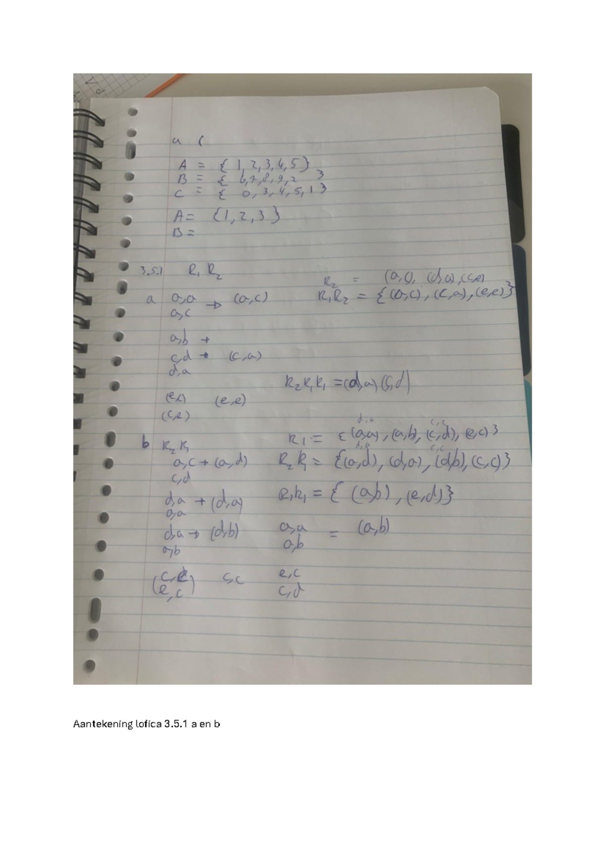 Aantekening logica 3.5.1 a en b - a ( A 1, 2,3,4,5) B 6,7,8,9,2 3 C E 0 ...