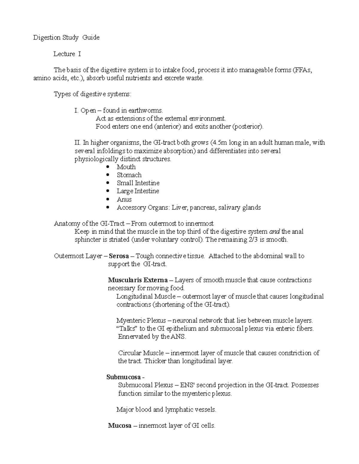 2012 Digestion Study Guide - Digestion Study Guide Lecture I The basis ...