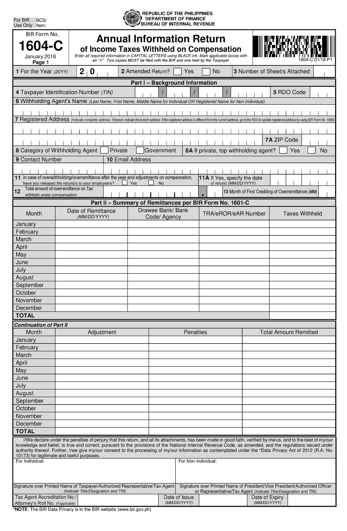 1604-C Form - ... - REPUBLIC OF THE PHILIPPINES DEPARTMENT OF FINANCE ...