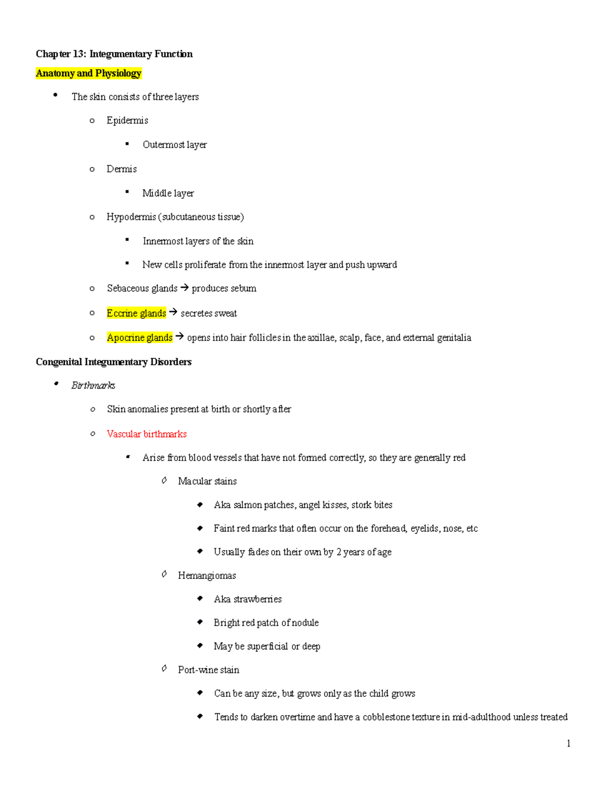 Ch. 13 Integumentary Notes - Chapter 1 3: Integumentary Function ...